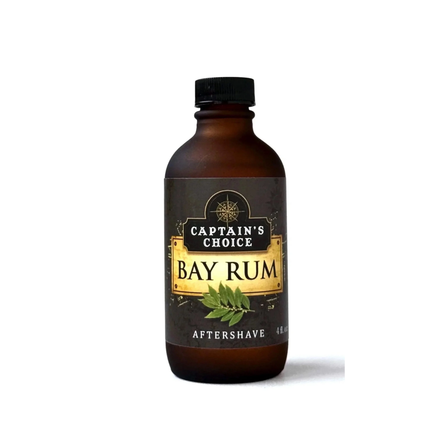 Bottle of Captain's Choice Bay Rum aftershave on a white background