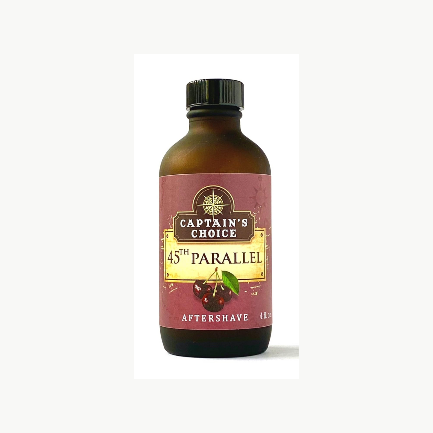 Bottle of Captain's Choice 45th Parallel aftershave on a white background