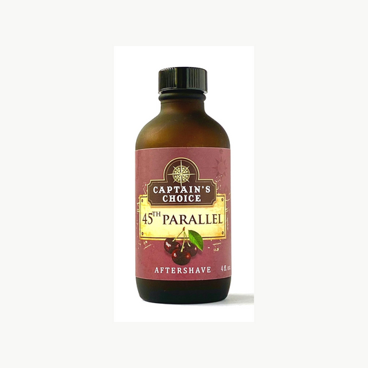 Bottle of Captain's Choice 45th Parallel aftershave on a white background
